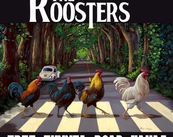 Rooster Art Wood Coaster Set • Kauai Souvenir, Housewarming Gift