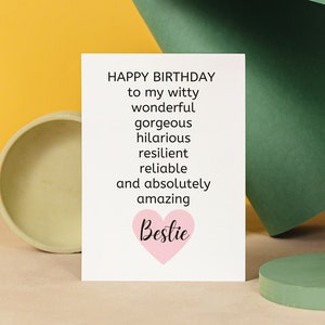 Simpatico biglietto d'auguri per la migliore amica, regalo di compleanno unico per la migliore amica, biglietto esilarante per la sorella dell'anima, regalo di compleanno mimalista per lei