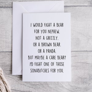 Carte neveu, carte drôle pour neveu, merci d'être mon neveu, carte blanche pliée 5x7