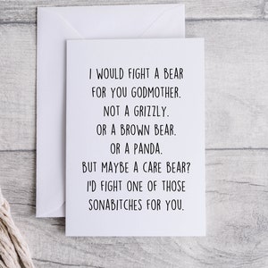 Godmother card, funny card for Godmother, thank you for being my Godmother, folded 5x7 white card