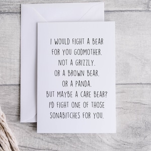 Godmother card, funny card for Godmother, thank you for being my Godmother, folded 5x7 white card