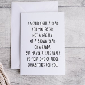 Sister card, funny card for Sister, thank you for being my Sister, folded 5x7 white card