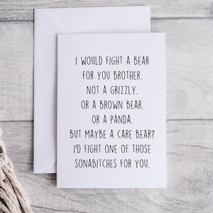 Carta fratello, carta divertente per fratello, grazie per essere mio fratello, carta bianca piegata 5x7