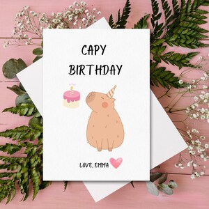 Capybara Happy Birthday Card, Customized Birthday card, Personalized birthday gift, Cute birthday card, Birthday gift for capybara lover