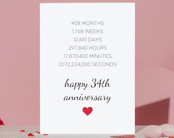 34th Anniversary card, 34th Anniversary Gifts For Husband, 34 Year Anniversary Gifts For Wife, 34 Years Of Marriage, 34th Year Marriage