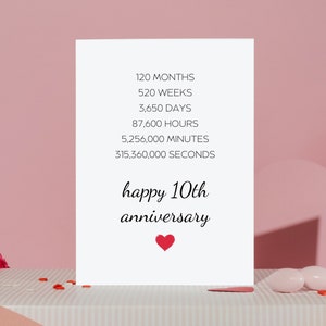Carte 10 ans, Cadeaux 10 ans pour mari, Cadeaux 10 ans pour femme, 10 ans de mariage, 10 ans de mariage
