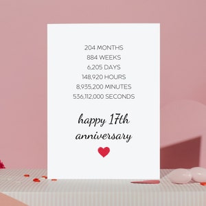 Kaart 17e verjaardag, 17e verjaardag cadeaus voor man, 17e verjaardag cadeaus voor vrouw, 17 jaar huwelijk, 17e jaar huwelijk
