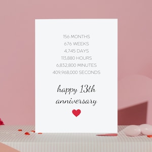 Biglietto d'auguri per il 13° anniversario, regali per il 13° anniversario per il marito, regali per il 13° anniversario per la moglie, 13 anni di matrimonio, 13° anno di matrimonio