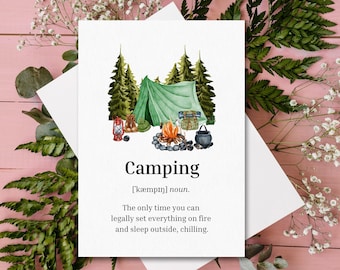 Campfire Birthday Card, birthday card for camper, hiking card, adventure card, 5x7 folded card