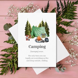 Campfire Birthday Card, birthday card for camper, hiking card, adventure card, 5x7 folded card