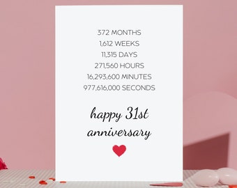 Tarjeta del 31.° aniversario, regalos del 31.° aniversario para el esposo, regalos del 31.° aniversario para la esposa, 31 años de matrimonio, 31.° año de matrimonio