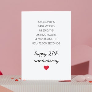 Kaart 27e verjaardag, 27e verjaardag cadeaus voor man, 27e verjaardag cadeaus voor vrouw, 27 jaar huwelijk, 27e jaar huwelijk