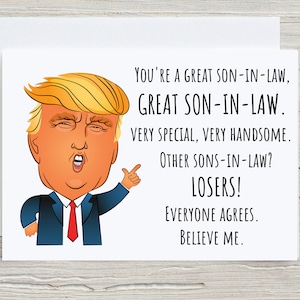 Tarjeta divertida para yerno, tarjeta de gran yerno de Trump, tarjeta para yerno, tarjeta de cumpleaños para yerno, tarjeta doblada de 5 x 7