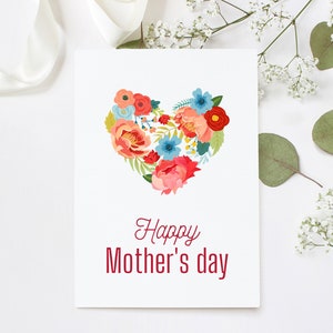 Happy Mother's Day Card, Happy Mother's Day Blank Card, Floral Heart Card, Mom Card, Mother's Day Card per amico, biglietto piegato 5x7