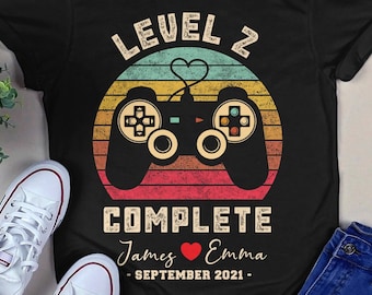 2nd Anniversary Gift, Video Game Shirt, 2 Year Anniversary Gift, Gamer Husband Gift, Level 2 Complete