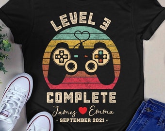 3rd Anniversary Gift, Video Game Shirt, 3 Year Anniversary Gift, Gamer Husband Gift, Level 3 Complete