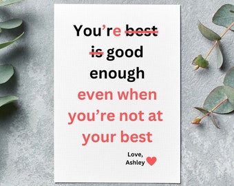 Eres lo suficientemente bueno Tarjeta, Tarjeta motivacional, Tarjeta de aliento, Tarjeta edificante, Tarjeta de simpatía, Tarjeta de apoyo, Pensando en tu tarjeta