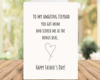Stepdad Father's Day Card, Funny Card For Bonus Dad, Stepdad Card For Father's Day, Step Dad You Got Mom And Scored Me As The Bonus Deal