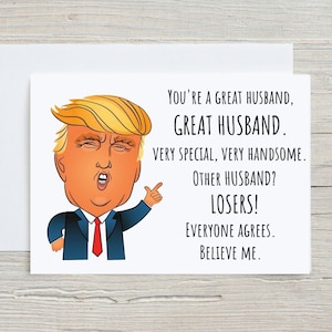 Biglietto divertente per il marito, carta del grande marito di Trump, biglietto per la festa del papà per il marito dalla moglie, biglietto piegato 5x7