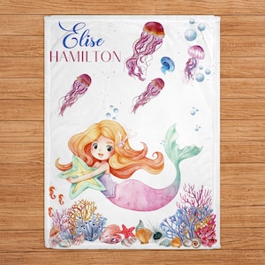 Personalized little mermaid blanket for baby girl customized blanket to girl custom name blanket for baby shower gift for girl birthday