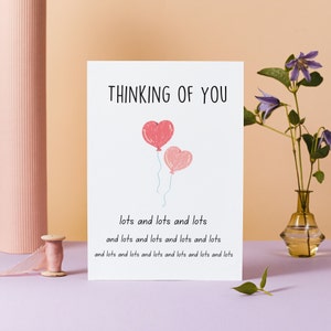 Penser à vous beaucoup et beaucoup de carte, soutien au cancer, carte de soutien à la FIV, carte manquante, carte de perte d'animaux de compagnie, carte blanche pliée 5x7