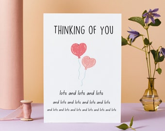 Thinking of you lots and lots card, cancer support, IVF support card, missing you card, pet loss card, folded 5x7 white card