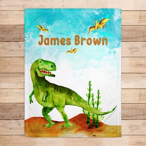 Personalized Dinosaur baby blanket for toddler custom name blanket for baby shower gift for baby boy customized throw blanket for Birthday