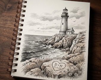 Personalized Lighthouse Notebook - Custom Couples Journal for Anniversary & Valentine's Day - Romantic Gift for Him or Her