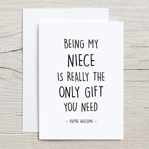 Carte de nièce, carte amusante pour nièce, merci d'être ma nièce, carte blanche pliée 5 x 7