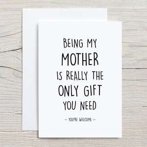 Cartão de mãe, cartão engraçado para mãe, obrigado por ser minha mãe, cartão branco dobrado 5x7