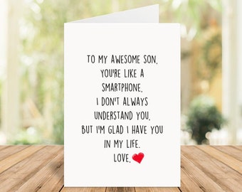 Son card, funny card for Son, To my awesome son card, Christmas card for son, son birthday card, folded 5x7 white card