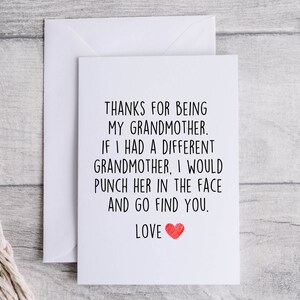 Tarjeta de abuela, tarjeta divertida para abuela, gracias por ser mi abuela, tarjeta blanca doblada de 5x7