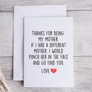 Cartão de mãe, cartão engraçado para mãe, obrigado por ser minha mãe, cartão branco dobrado 5x7