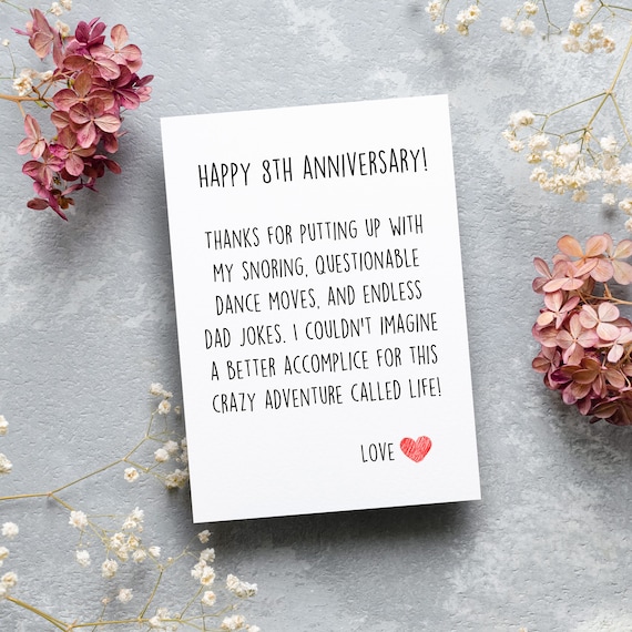 8th Anniversary Card, 8th Anniversary Gifts for Husband, 8 Year