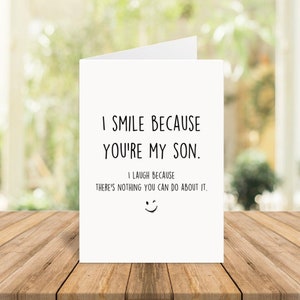 Biglietto figlio, biglietto divertente per figlio, Grazie per essere mio figlio, biglietto di Natale per figlio, biglietto di compleanno per figlio, biglietto bianco piegato 5x7