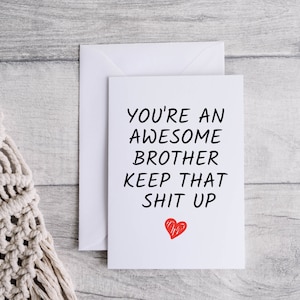 Tarjeta de hermano, tarjeta divertida para hermano, gracias por ser mi hermano, tarjeta blanca plegada de 5x7