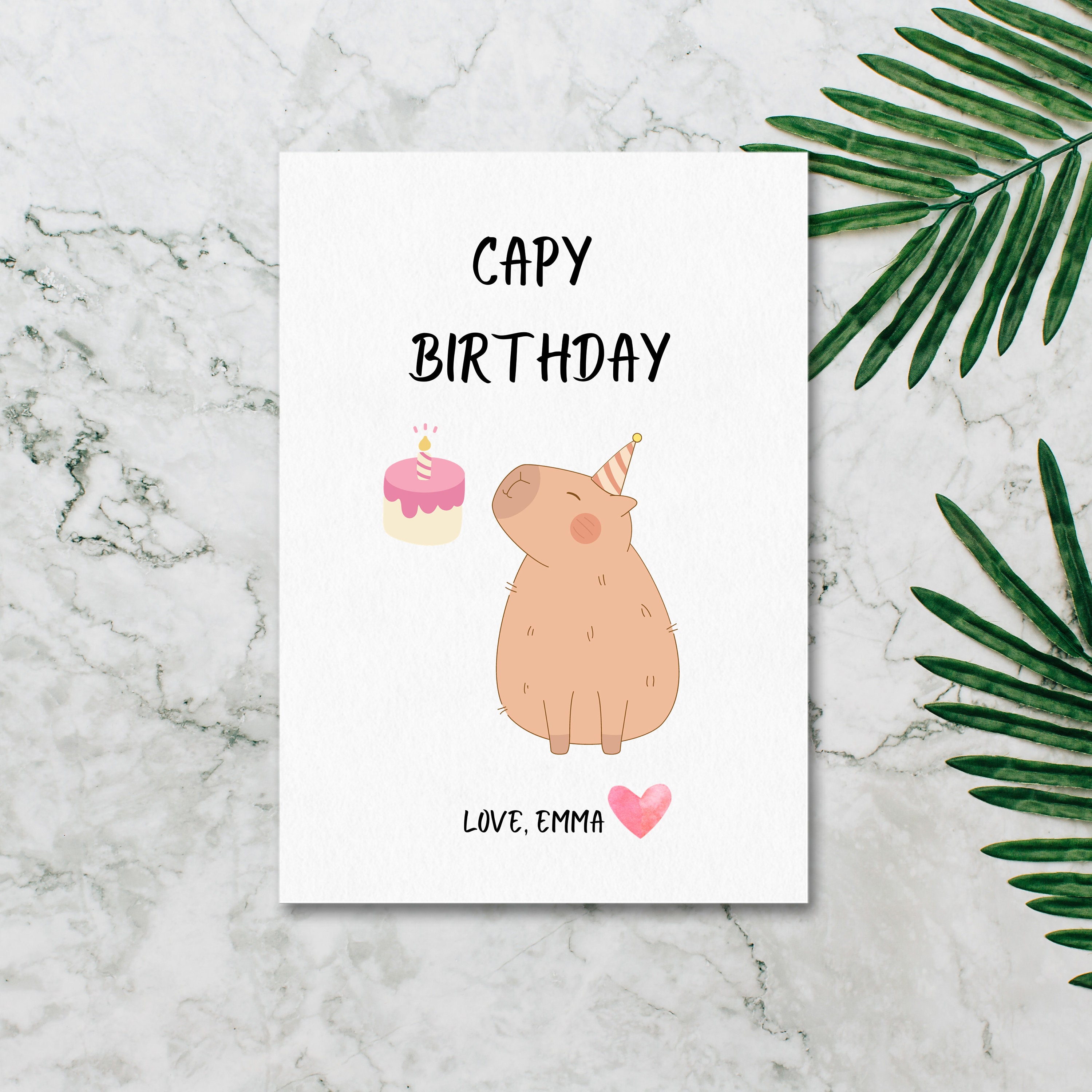 Biglietto d'Auguri Compleanno con Capybara e Torta - Carta Divertente