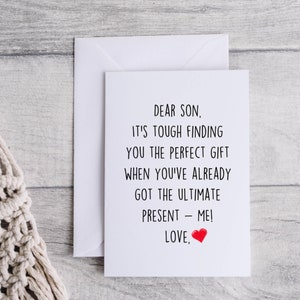 Biglietto figlio, biglietto divertente per figlio, regalo figlio definitivo, biglietto di Natale per figlio, biglietto di compleanno figlio, biglietto bianco piegato 5x7
