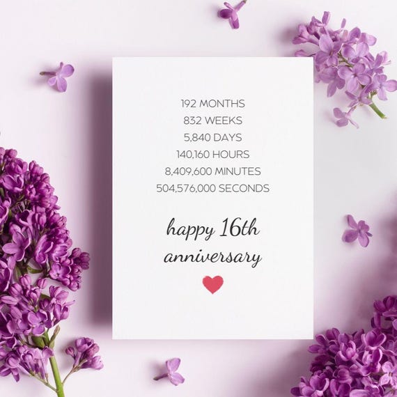 16th Anniversary Card, 16th Anniversary Gifts for Husband, 16 Year