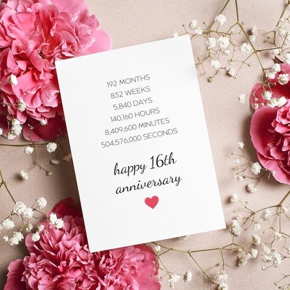 16th Anniversary Card, 16th Anniversary Gifts for Husband, 16 Year