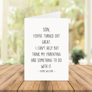 Tarjeta de hijo, tarjeta divertida para hijo, Gracias por ser mi hijo, tarjeta de Navidad para hijo, tarjeta de cumpleaños de hijo, tarjeta blanca doblada 5x7