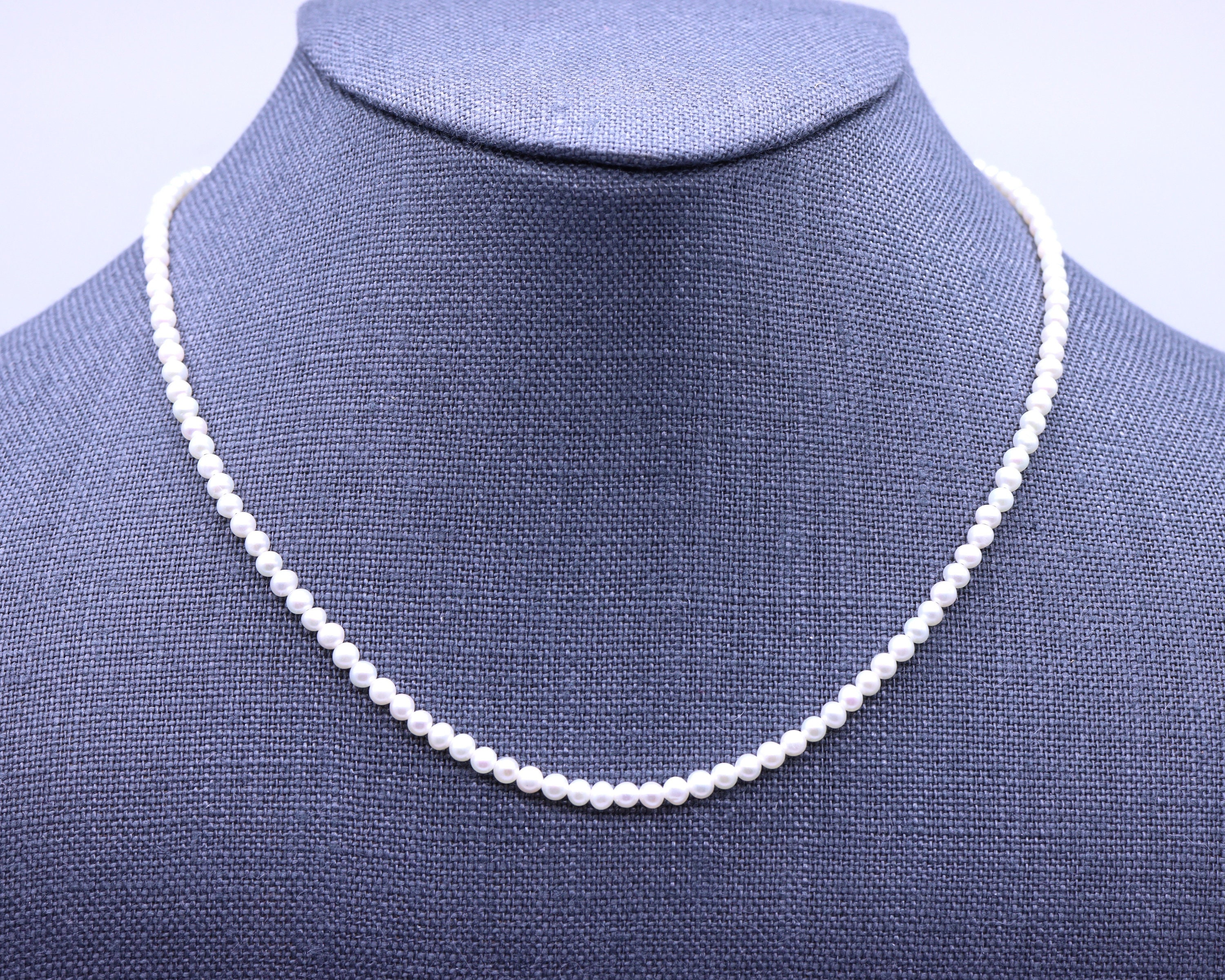 3.5mm Freshwater Pearl Necklace, Dainty Cultured Round White