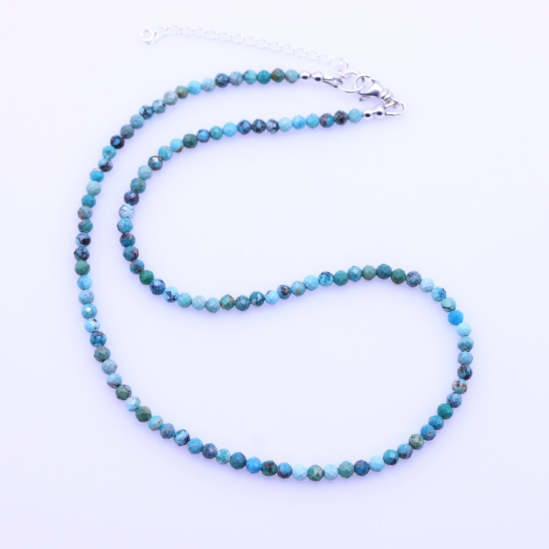 Kingman Turquoise Beaded Necklace 3mm Faceted Bead Necklace - Etsy