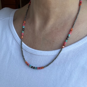 4mm Kingman Turquoise Heishi Choker, Spiny Oyster Black Onyx Navajo Pearls Silver Red Blue Multi Color Southwestern Gemstone Necklace, Gift
