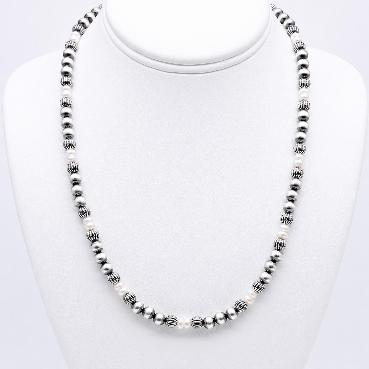Freshwater Pearl and Navajo Pearls Necklace, 6mm Silver Oxidized