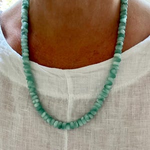 Chatoyant Green Moonstone Beaded Necklace, Big 8mm Rondelle Healing Gemstone Minimal Layering Choker, Boho Gift for Her, aka &quot;Green Larimar&quot;