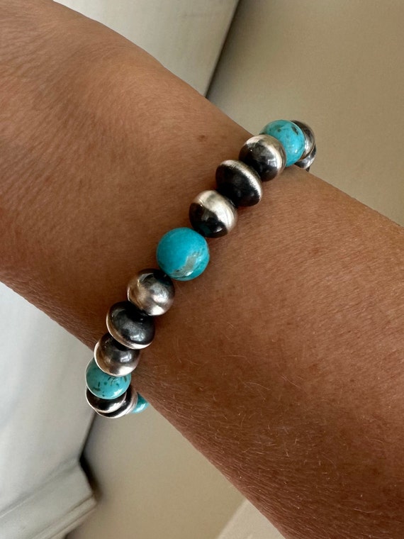 本物の8mmキングマンアリゾナターコイズブレスレット、ブルーグリーン