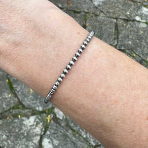 3mm Navajo Pearls Bracelet, .925 Sterling Silver Navajo Pearls Beaded Stacking Wristlet, Small Tiny Delicate Round Beads, Modern Minimalist
