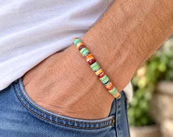 Kingman Turquoise & Spiny Oyster Beaded Gemstone Bracelet | Southwestern Artisan Jewelry, 6mm