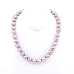 Pink Edison Pearl Necklace, Large 13mm Round Mauve Pearls, Silver